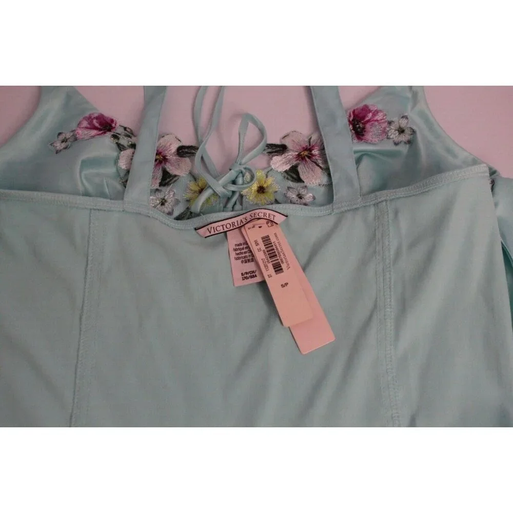 NWT Victoria Secret Lt. Blue/Green Lace Embellished Side Zip Cami Size Small - Picture 10 of 14